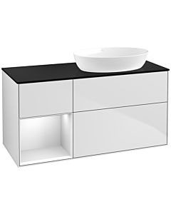 Villeroy und Boch Finion Waschtischunterschrank FA42MTMT 120cm, Abdeckplatte black matt, Regale White matt lacquer, White matt lacquer