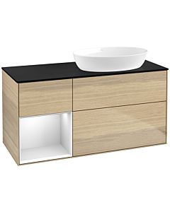 Villeroy und Boch Finion Waschtischunterschrank FA42MTPC 120cm, Abdeckplatte black matt, Regale White matt lacquer, Oak Veneer
