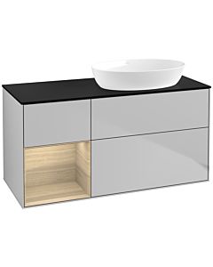 Villeroy und Boch Finion Villeroy und Boch FA42PCGJ 120cm, plaque de recouvrement noir mat, étagères Oak Veneer , gris clair mat