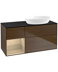 Villeroy und Boch Finion Waschtischunterschrank FA42PCGN 120cm, Abdeckplatte black matt, Regale Oak Veneer, Walnut veneer
