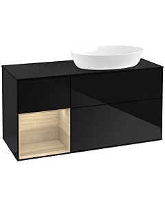 Villeroy und Boch Finion Waschtischunterschrank FA42PCPH 120cm, Abdeckplatte black matt, Regale Oak Veneer, Glossy Black Lacquer
