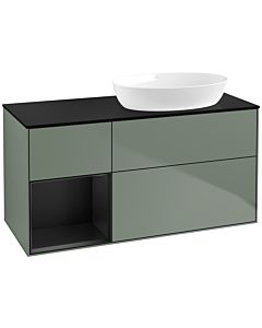 Villeroy und Boch Finion Villeroy und Boch FA42PDGM 120cm, plaque de recouvrement noir mat, étagères laqué noir mat, Olive Matt Lacquer