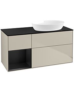 Villeroy und Boch Finion FA42PDHH 120cm, plaque de recouvrement noire mate, étagères Sand Matt Lacquer noir mat, Sand Matt Lacquer
