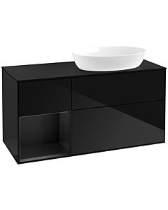Villeroy und Boch Finion FA42PDPH 120cm, plaque de recouvrement noir mat, étagères laqué noir mat, Glossy Black Lacquer