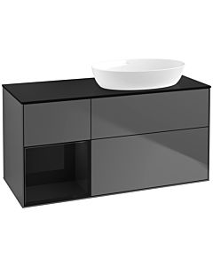 Villeroy und Boch Finion Waschtischunterschrank FA42PHGK 120cm, Abdeckplatte black matt, Regale Glossy black lacquer, Anthracite matt