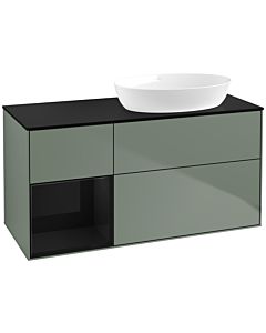 Villeroy und Boch Finion Waschtischunterschrank FA42PHGM 120cm, Abdeckplatte black matt, Regale Glossy black lacquer, Olive Matt Lacquer