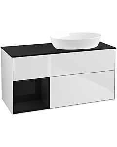 Villeroy und Boch Finion Waschtischunterschrank FA42PHMT 120cm, Abdeckplatte black matt, Regale Glossy black lacquer, White matt lacquer