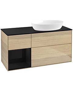 Villeroy und Boch Finion Waschtischunterschrank FA42PHPC 120cm, Abdeckplatte black matt, Regale Glossy black lacquer, Oak Veneer