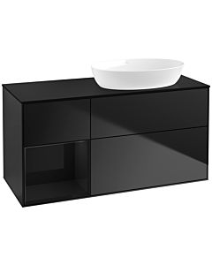 Villeroy und Boch Finion Waschtischunterschrank FA42PHPD 120cm, Abdeckplatte black matt, Regale Glossy black lacquer, Black matt lacquer