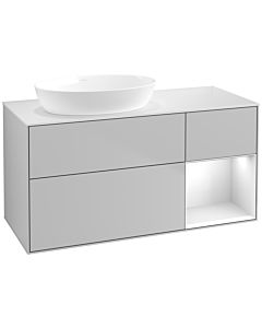 Villeroy und Boch Finion Waschtischunterschrank FA51GFGJ 120cm, Abdeckplatte white matt, Regale Glossy white lacquer, Light grey matt