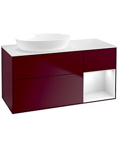 Villeroy und Boch Finion Villeroy und Boch FA51GFHB 120cm, plaque de recouvrement blanc mat, étagères Laque blanche brillante, Peony Matt