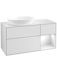 Villeroy und Boch Finion Villeroy und Boch FA51GFMT 120cm, plaque de recouvrement blanc mat, étagères laqué blanc brillant, laqué blanc mat