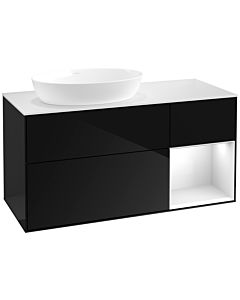 Villeroy und Boch Finion Waschtischunterschrank FA51GFPH 120cm, Abdeckplatte white matt, Regale Glossy white lacquer, Glossy Black Lacquer