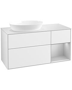 Villeroy und Boch Finion Waschtischunterschrank FA51GJGF 120cm, Abdeckplatte white matt, Regale Light grey matt lacquer, Glossy white lacquer