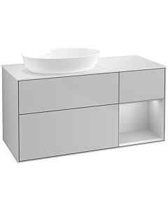 Villeroy und Boch Finion Waschtischunterschrank FA51GJGJ 120cm, Abdeckplatte white matt, Regale Light grey matt lacquer, Light grey matt