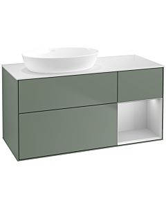 Villeroy und Boch Finion Villeroy und Boch FA51GJGM 120cm, plaque de recouvrement blanc mat, étagères laqué gris clair mat, Olive Matt Lacquer