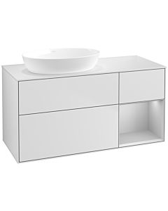 Villeroy und Boch Finion Waschtischunterschrank FA51GJMT 120cm, Abdeckplatte white matt, Regale Light grey matt lacquer, White matt lacquer