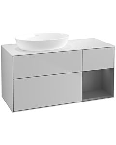 Villeroy und Boch Finion Villeroy und Boch FA51GKGJ 120cm, plaque de recouvrement blanc mat, étagères laqué mat anthracite, gris clair mat