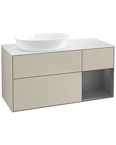 Villeroy und Boch Finion FA51GKHH 120cm, plaque de recouvrement blanc mat, étagères laqué mat anthracite, Sand Matt Lacquer