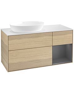 Villeroy und Boch Finion Villeroy und Boch FA51GKPC 120cm, plaque de recouvrement blanc mat, étagères laqué mat anthracite, Oak Veneer
