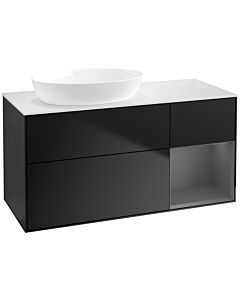 Villeroy und Boch Finion Villeroy und Boch FA51GKPD 120cm, plaque de recouvrement blanc mat, étagères laqué mat anthracite, laqué noir mat