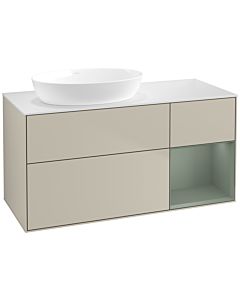 Villeroy und Boch Finion Villeroy und Boch FA51GMHH 120cm, plaque de recouvrement blanc mat, étagères laqué olive mat, Sand Matt Lacquer