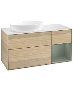 Villeroy und Boch Finion Waschtischunterschrank FA51GMPC 120cm, Abdeckplatte white matt, Regale Olive matt lacquer, Oak Veneer
