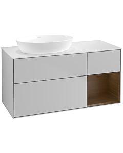 Villeroy und Boch Finion Waschtischunterschrank FA51GNGJ 120cm, Abdeckplatte white matt, Regale Walnut Veneer, Light grey matt