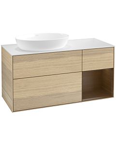 Villeroy und Boch Finion Waschtischunterschrank FA51GNPC 120cm, Abdeckplatte white matt, Regale Walnut Veneer, Oak Veneer