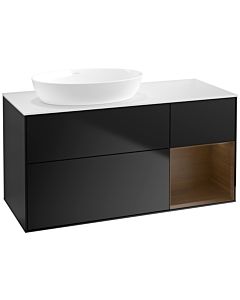 Villeroy und Boch Finion FA51GNPD 120cm, plaque de recouvrement blanc mat, étagères Walnut Veneer , laqué noir mat