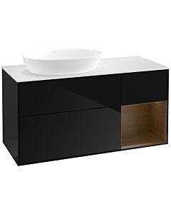 Villeroy und Boch Finion Waschtischunterschrank FA51GNPH 120cm, Abdeckplatte white matt, Regale Walnut Veneer, Glossy Black Lacquer