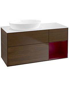 Villeroy und Boch Finion Waschtischunterschrank FA51HBGN 120cm, Abdeckplatte white matt, Regale Peony matt lacquer, Walnut veneer