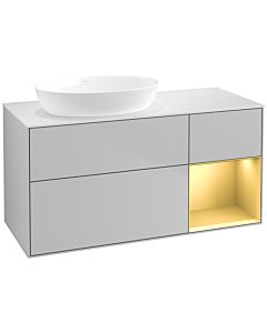Villeroy und Boch Finion Waschtischunterschrank FA51HFGJ 120cm, Abdeckplatte white matt, Regale Gold matt lacquer, Light grey matt