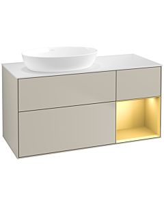 Villeroy und Boch Finion Villeroy und Boch FA51HFHH 120cm, plaque de recouvrement blanc mat, étagères laqué mat or, Sand Matt Lacquer