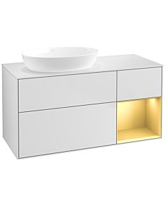 Villeroy und Boch Finion Waschtischunterschrank FA51HFMT 120cm, Abdeckplatte white matt, Regale Gold matt lacquer, White matt lacquer