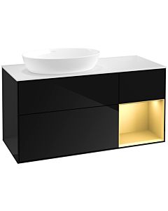 Villeroy und Boch Finion Waschtischunterschrank FA51HFPH 120cm, Abdeckplatte white matt, Regale Gold matt lacquer, Glossy Black Lacquer