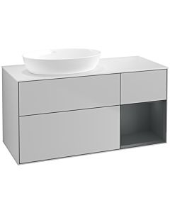 Villeroy und Boch Finion Waschtischunterschrank FA51HGGJ 120cm, Abdeckplatte white matt, Regale Midnight matt lacquer, Light grey matt