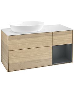 Villeroy und Boch Finion Waschtischunterschrank FA51HGPC 120cm, Abdeckplatte white matt, Regale Midnight matt lacquer, Oak Veneer