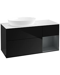 Villeroy und Boch Finion Villeroy und Boch FA51HGPH 120cm, plaque de recouvrement blanc mat, étagères laqué mat Midnight, Glossy Black Lacquer
