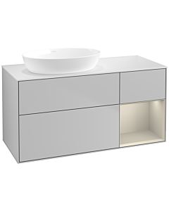 Villeroy und Boch Finion Waschtischunterschrank FA51HHGJ 120cm, Abdeckplatte white matt, Regale sand matt lacquer, Light grey matt