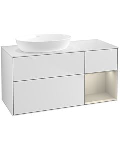 Villeroy und Boch Finion Waschtischunterschrank FA51HHMT 120cm, Abdeckplatte white matt, Regale sand matt lacquer, White matt lacquer
