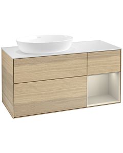 Villeroy und Boch Finion Waschtischunterschrank FA51HHPC 120cm, Abdeckplatte white matt, Regale sand matt lacquer, Oak Veneer