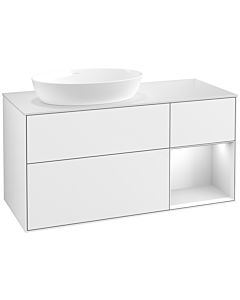 Villeroy und Boch Finion Villeroy und Boch FA51MTGF 120cm, plaque de recouvrement blanc mat, étagères laqué blanc mat, laqué blanc brillant