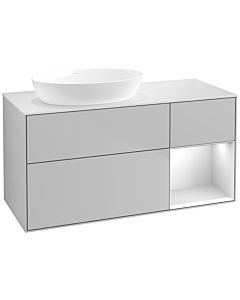 Villeroy und Boch Finion Waschtischunterschrank FA51MTGJ 120cm, Abdeckplatte white matt, Regale White matt lacquer, Light grey matt
