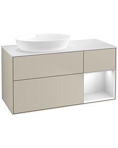 Villeroy und Boch Finion Villeroy und Boch FA51MTHH 120cm, plaque de recouvrement blanc mat, étagères laqué blanc mat, Sand Matt Lacquer