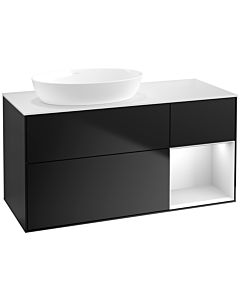 Villeroy und Boch Finion Villeroy und Boch FA51MTPD 120cm, plaque de recouvrement blanc mat, étagères laqué blanc mat, laqué noir mat