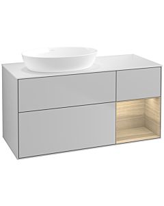 Villeroy und Boch Finion Villeroy und Boch FA51PCGJ 120cm, plaque de recouvrement blanc mat, étagères Oak Veneer , gris clair mat