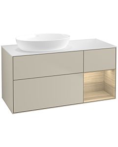Villeroy und Boch Finion Waschtischunterschrank FA51PCHH 120cm, Abdeckplatte white matt, Regale Oak Veneer, Sand Matt Lacquer