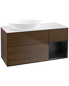 Villeroy und Boch Finion Waschtischunterschrank FA51PDGN 120cm, Abdeckplatte white matt, Regale Black matt lacquer, Walnut veneer