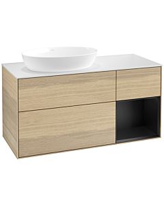 Villeroy und Boch Finion Waschtischunterschrank FA51PDPC 120cm, Abdeckplatte white matt, Regale Black matt lacquer, Oak Veneer